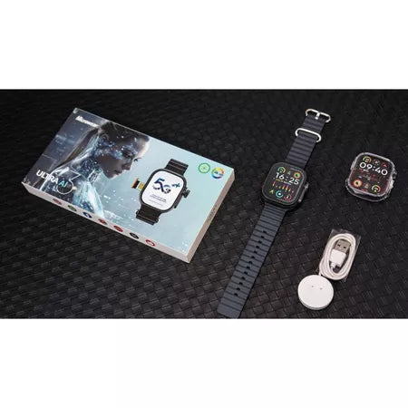 Smartwatch 5G+ Microwear Ultra 3 AI com Chip, Câmera, 4 Pulseiras, Película Capa case ,Celular de pulso, 16GB e 2 de RAM