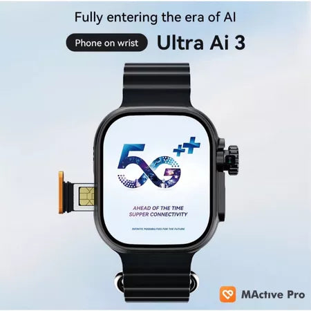 Smartwatch 5G+ Microwear Ultra 3 AI com Chip, Câmera, 4 Pulseiras, Película Capa case ,Celular de pulso, 16GB e 2 de RAM