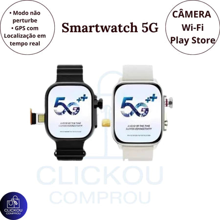 Smartwatch 5G+ Microwear Ultra 3 AI com Chip, Câmera, 4 Pulseiras, Película Capa case ,Celular de pulso, 16GB e 2 de RAM