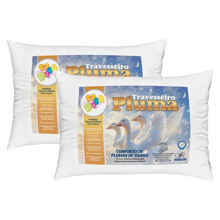 Kit 4 Travesseiro Pluma de Ganso Confortavel e Macio Antiacaro 70x50cm
