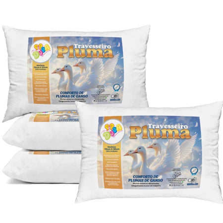 Kit 4 Travesseiro Pluma de Ganso Confortavel e Macio Antiacaro 70x50cm