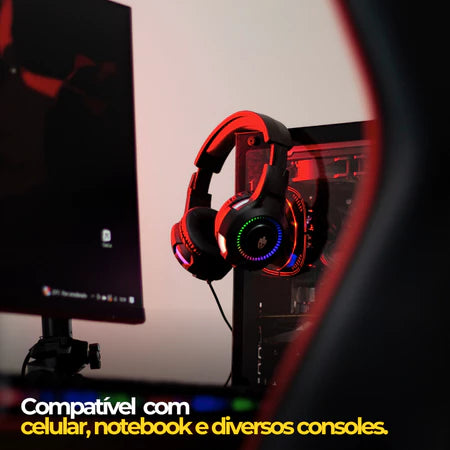 Fone De Ouvido Headset Gamer com Fio Profissional Preto Led Rgb PC USB P2/P3 XBOX PS4 Vídeogame