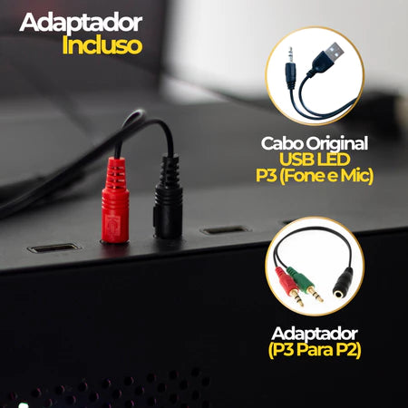 Fone De Ouvido Headset Gamer com Fio Profissional Preto Led Rgb PC USB P2/P3 XBOX PS4 Vídeogame