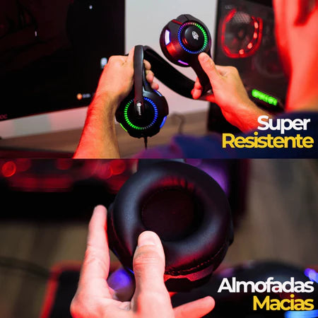 Fone De Ouvido Headset Gamer com Fio Profissional Preto Led Rgb PC USB P2/P3 XBOX PS4 Vídeogame