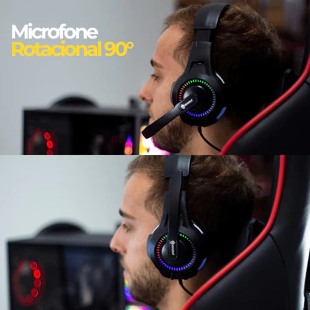 Fone De Ouvido Headset Gamer com Fio Profissional Preto Led Rgb PC USB P2/P3 XBOX PS4 Vídeogame