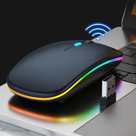 Mouse Sem Fio Recarregável Led RGB Clique Silencioso 2.4 Ghz Ergonômico Gamer Home Office