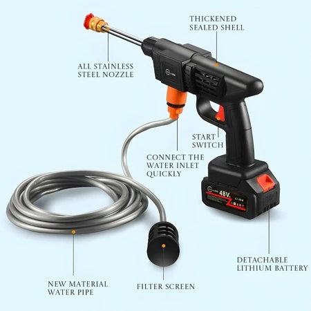 Lavadora de alta pressão profissional portátil sem fio de dupla voltagem, 110 V e 220 V, com um par de baterias de 48 V