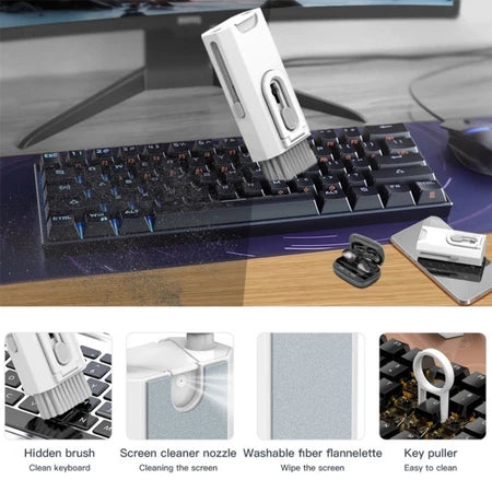 kit de escova de limpeza de teclado 8 em 1 multifuncional portátil para computador/fone de ouvido/ferramentas