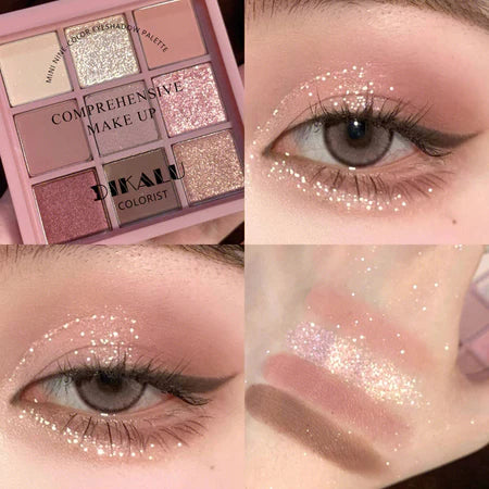 Paleta de Sombras para Olhos Dikalu 9 Cores, Pó Cintilante de Cigarro, Maquiagem Suave para os Olhos